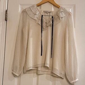 LOFT Cream Polka Dot Blouse with Ruffle Detail